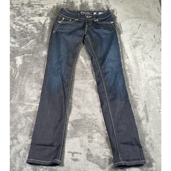 Miss Me Jeans Women’s 27 Blue Skinny JP46565 Sequence Embroidered Flap Pockets - Picture 2 of 13